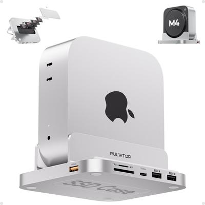 Hub USB C 8 en 1 PULWTOP para Mac Mini Pro 2024 Soporte Vertical 1 x Gen 2 2 x 1 x Audio 1 x Expansión de Capacidad de Tarjeta con Ranura para SSD PCIe No M4/M4