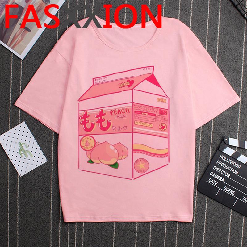 Кавайная персиковая футболка для женщин, маленькая, свежий персиковый сок, футболка, смешная мультяшная персиковая футболка с принтом, унисекс, эстетичная, унисекс S
