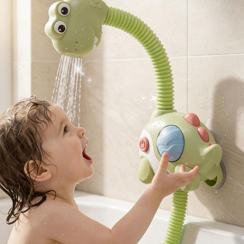 Interactive Baby Shower Head Cartoon Dinosaur Design Bath Toy for Infant Sensory Development Fine Motor Skill Exercise