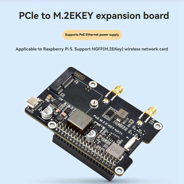 Raspberry Pi 5 PCIe to M.2 E Key with PoE Adapter - Black PCB