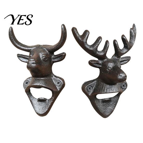 Rustic Wall Bottle Opener Elk Cow Head Opener, Mounted Beer Cap Remover, Iron for Home Bar, Industrial Decor Cast
