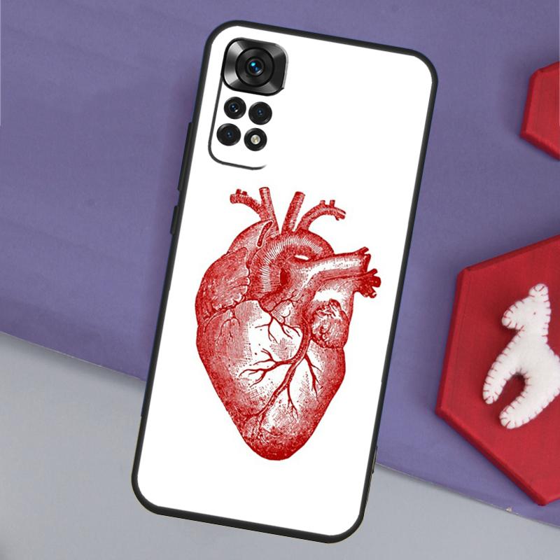Vintage Anatomical Heart Brain Phone Case For Xiaomi Redmi Note 12 12S 11 11S 10 10S 9 9S 8 Pro Redmi 12 9C 10C 12C Cover