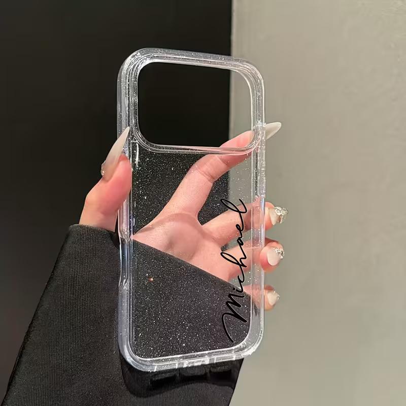 

Personalized Custom Name Letters Glitter Transparent Phone Case For iPhone 13 14 15 16 17 Pro Max Air With Fine Glitter Cover For iPhone 17 Pro