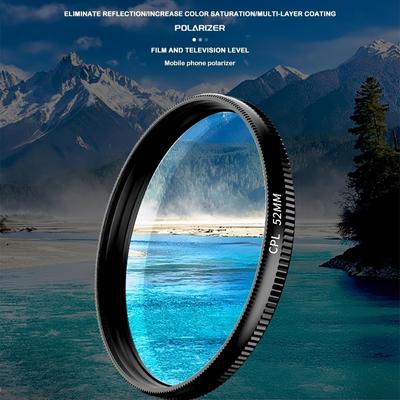 52mm Klipsový filtr objektivu fotoaparátu telefonu, Ultratenký kruhový polarizační filtr, Zvyšuje sytost barev, Redukuje odlesky