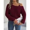 Damesweatshirt Høst/Vinter Casual Metallspenne Lappverk Off-Shoulder Klokkeermer Pullover Strikk Damer Strikket Topp
