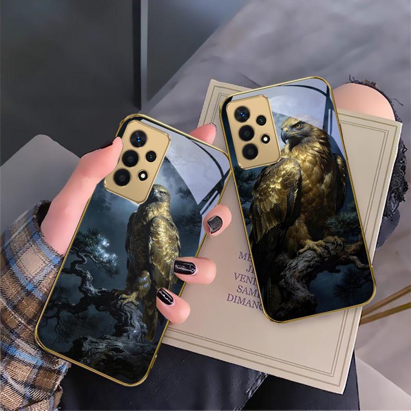 Golden Eagle with Wings For Samsung A 01 52S A04 A05S A10 A12 A13 22 23 24 36 42 M02 Note 10 20Ultra 8 9 Golden glass phone case
