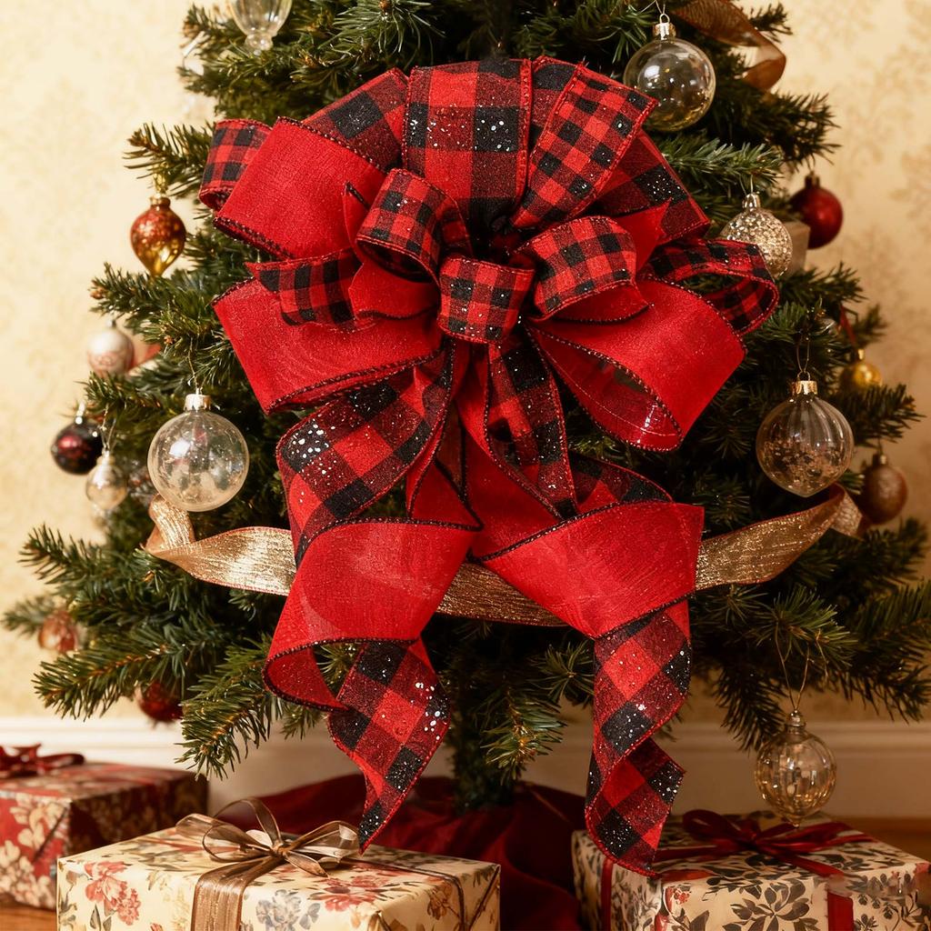 Duże kokardy na czubek choinki Dekoracja choinkowa Dekoracje sylwestrowe Kokardy ze wstążek na przyjęcie bożonarodzeniowe Kokarda lniana
