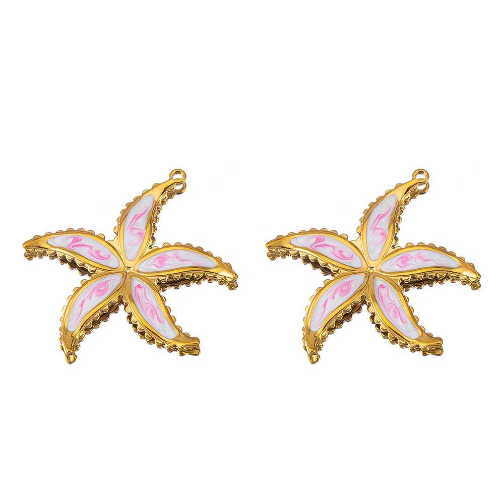 2pcs Gentle Pink Enamel Stainless Steel Charms Rose Flower Starfish Butterfly Necklace Pendant Women DIY Earring Jewelry Making