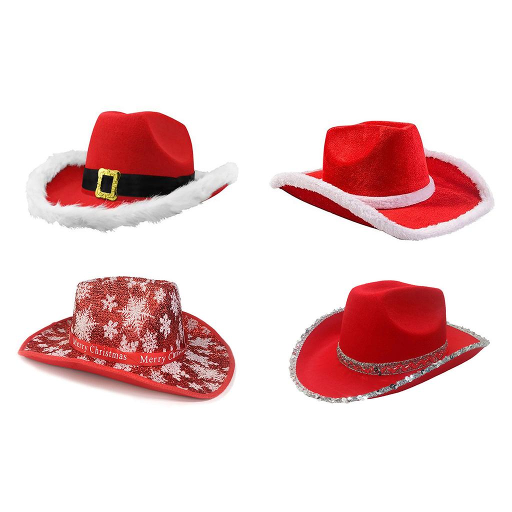 Cowgirl Hat+Kerchief Set for Christmas with Furry White Brim Christmas Cowgirl Hats Bachelorette Party