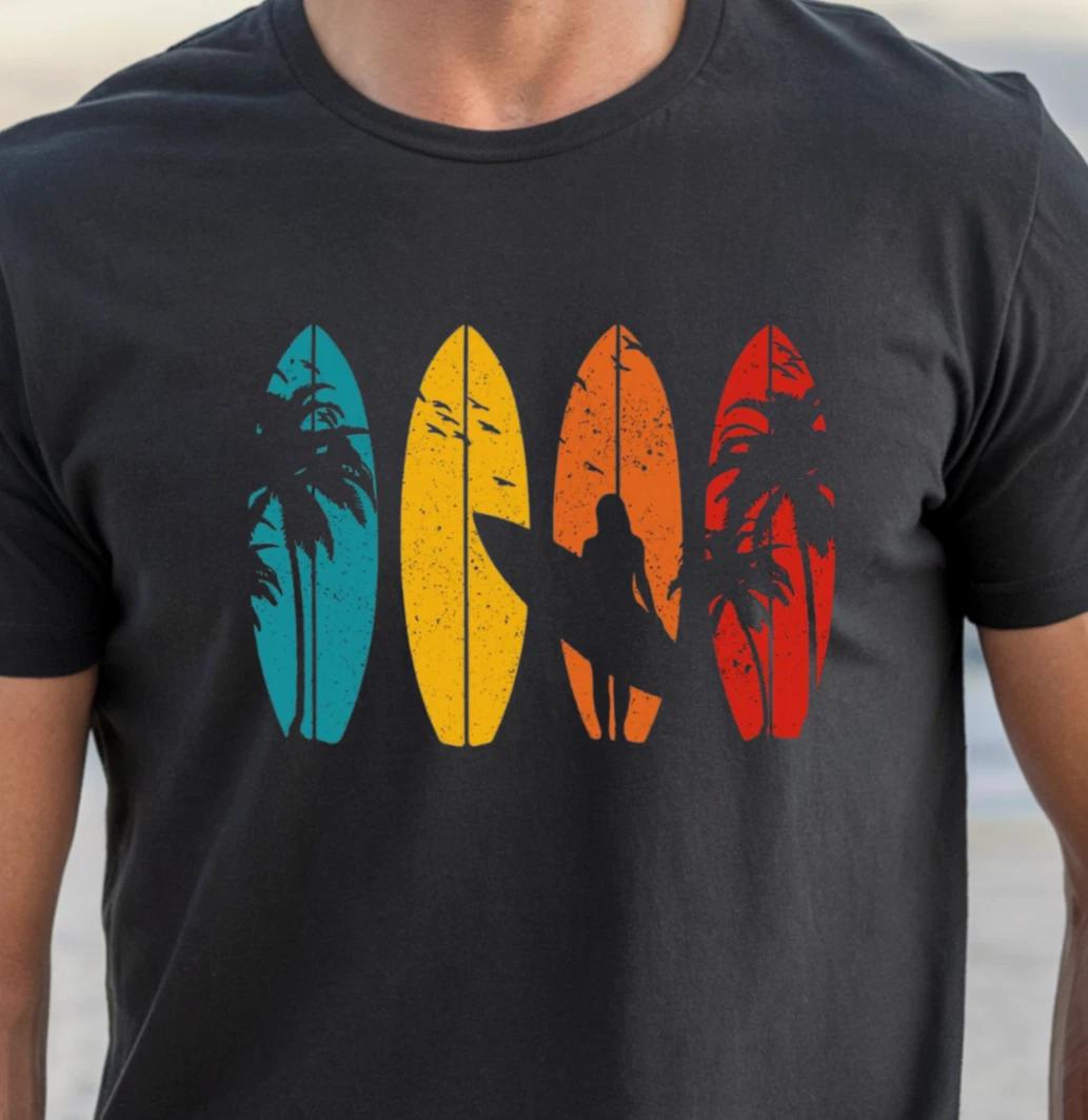 Retro Surfboard Silhouette T-Shirt | Beach Vibes, Surfers Tee, Surf Shirt XL