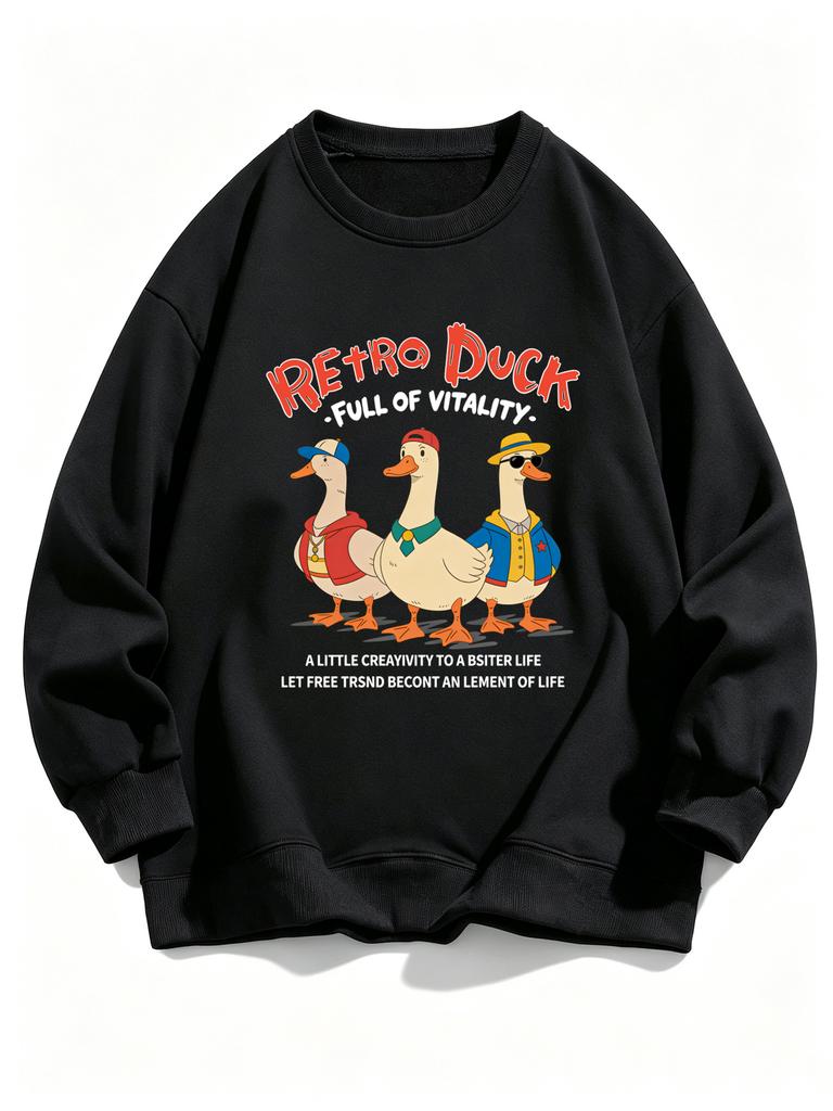 Retro Duck Full Of Vitality Printing Mens Spring Autumn?Basic Clothing Casual Fleece Sweatshirts Office Fashion Unisex Pullover
