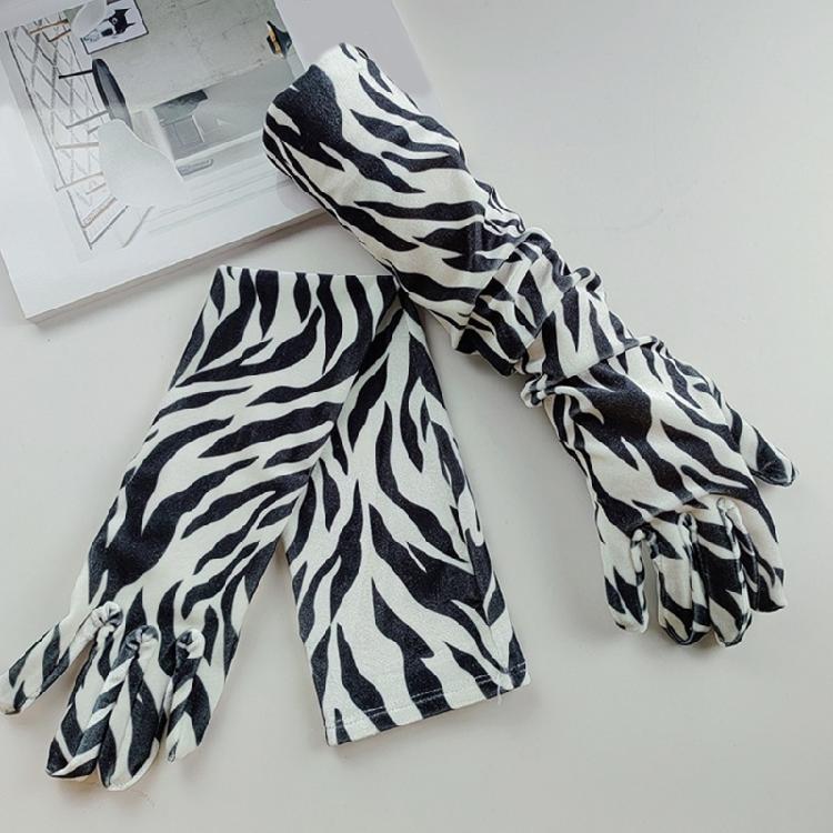 Elegancki wzór zebry Rękawiczki na Halloween Unikalne stroje Długie rękawiczki dla flapperki Panny Młodej Ślubne akcesoria do tańca