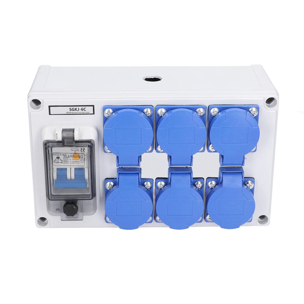 Wall Outlet Box ABS Waterproof 6 Position German Outlets Switch Socket for Gardens 200‑250V