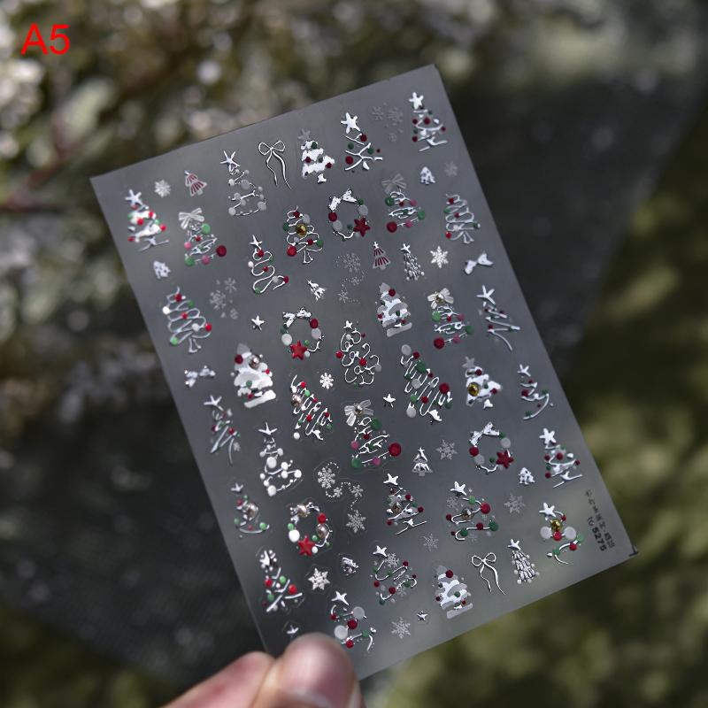 1Sheet Snowflake Penguin Sticker For Nails Cute Crystal Ball Lace Red Hat Star Bow Christmas Tree Nail Art Stickers Decoration
