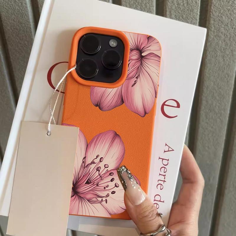 

Pink Flower Pattern Pattern Lychee Texture Phone Case For iPhone 17 16 15 Pro Max 14 13 12 11 Pro 15 Plus 17 Air Silicone Cover iPhone 16 Pro