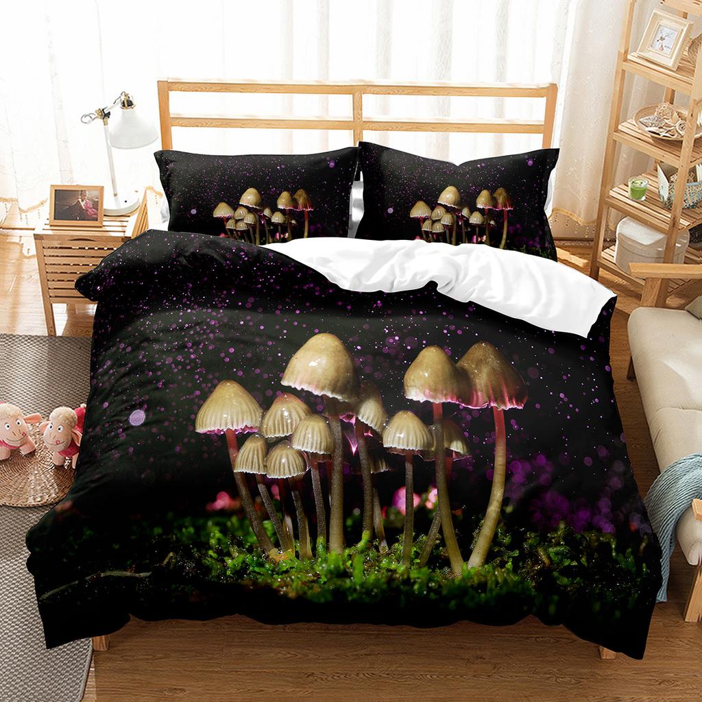 Psychedelic Mushrooms Duvet Cover Set  Polyester Comforter Cover King Queen Size For Kid Boy Girl Bedding Set With Pillowcase
