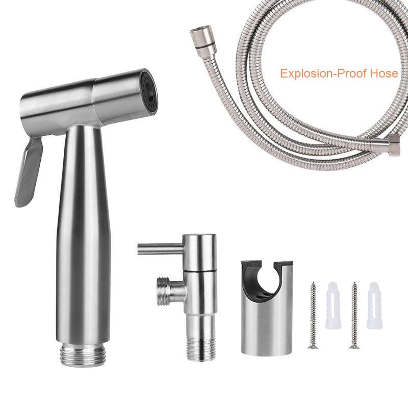 SUS304 Stainless Steel Bidet Sprayer Set Toilet Wall Mounted Single-tube Handheld Sprayer with Explosion Proof Hose