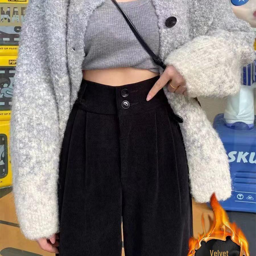 Women's Chenille High-Waisted Wide-Leg Corduroy Pants - Fleece-Lined for Spring, Autumn, and Winter 2025.