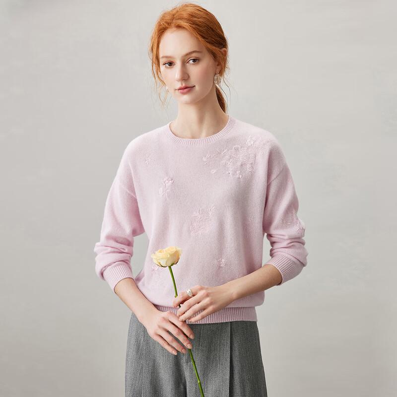 Kemengboka Women's 100% Cashmere Crewneck Embroidered Sweater