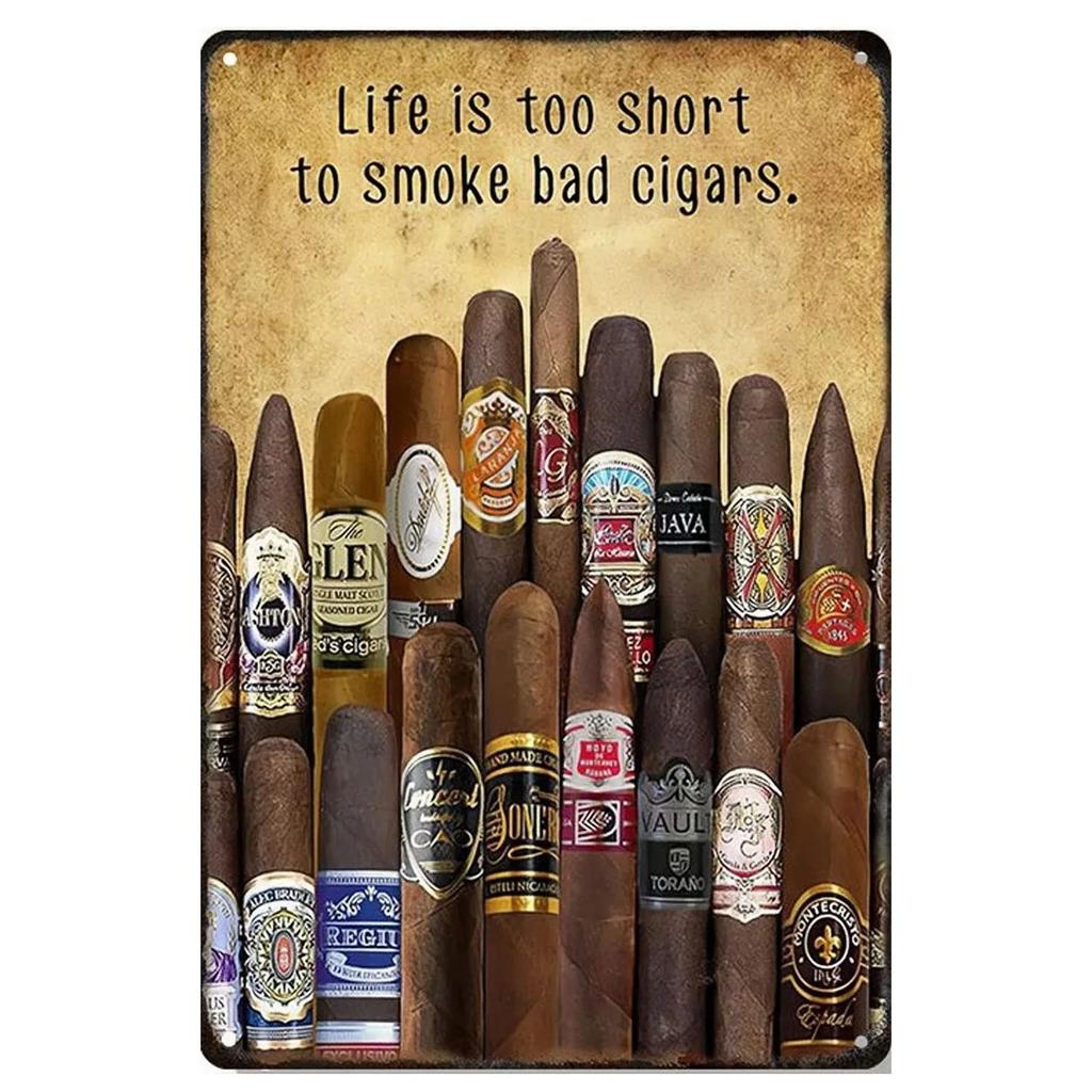 Whiskey Cigar Plaque Metal Tin Signs Wall Decoration Vintage Art Posters Iron Painting for Man Cave Home Cafe Garden Club Bar