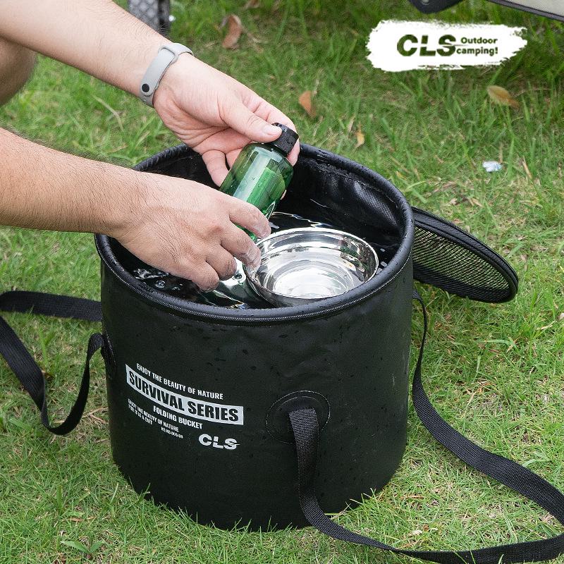Teleskop-Klappeimer für Camping und Angeln mit Abflusskorb