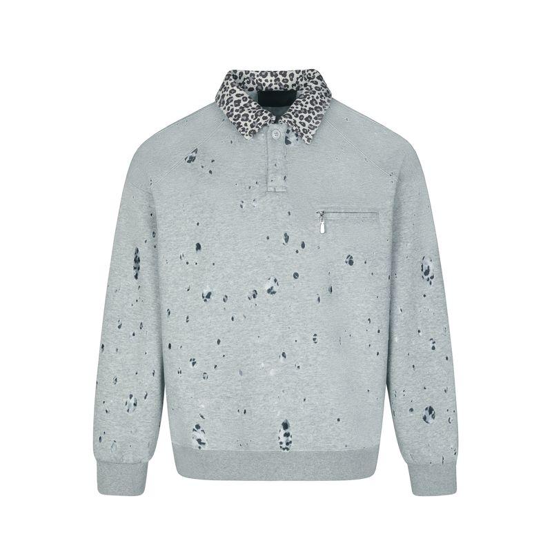 

Kisko New Autumn and Winter Leopard Print Patchwork Raglan Sleeve Polo Collar Sweatshirt for Men and Women, Stylish Loose Casual Top Gray X L