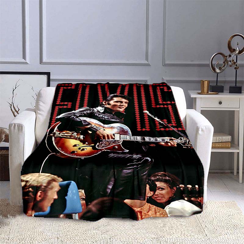 Various Styles of E-Elvis Pattern 3D Printed Rock Singer Sofa Blankets, Suitable for Adult and Children's Bedrooms and Living