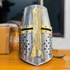 Handcrafted Steel Crusader Helmet Medieval Knight Great Helm with Brass Trim