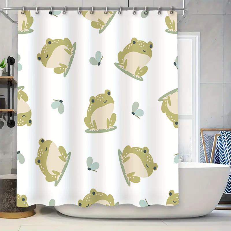 

Adorable Frogs Dragonflies Shower Curtain Kids Bathroom Decor Set For Home Decoration With Hooks (Green) W60H190(CM)-1 Pcs