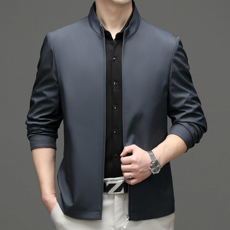 Spring New Solid Color Zipper Jacket Men's Trend Casual Stand-up Neck Jacket Middle-aged Formal Coat