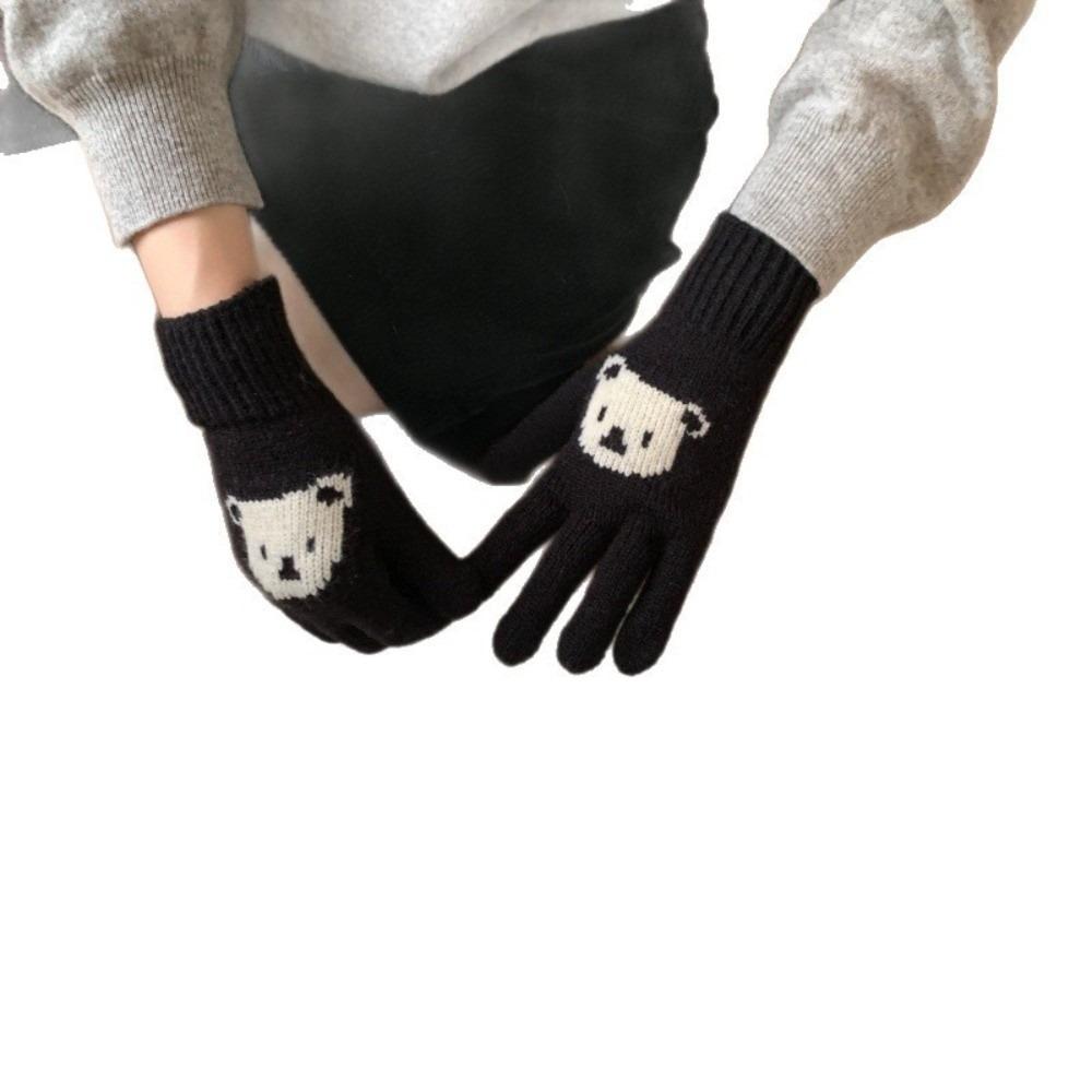 Warm Lining Touch Screen Gloves Stretchable Cartoon Bear Gloves Outdoor Sports