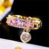 Luxury Female Pink Round Zircon Stone Engagement Ring Yellow Gold Color Wedding Jewelry For Women