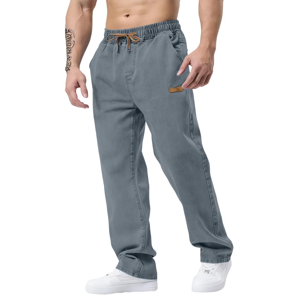 Jeans Classici da Uomo Straight Slim Fit con Vita Elasticizzata per Uomini Anziani