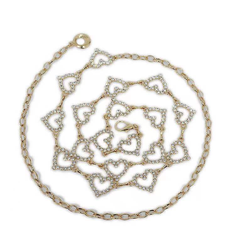 New Belt for Women's Personality Simple and Fashionable Love Buckle Rhinestone Inlaid Metal Waist Chain Dress Accessories