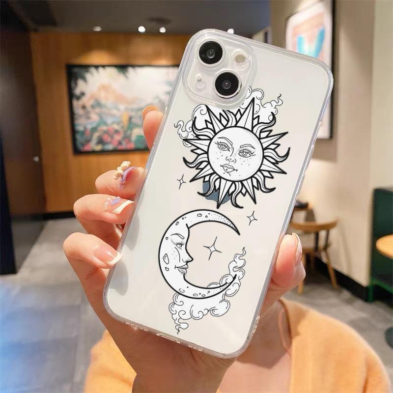 სასაცილო მზე მთვარე ანგელოზის თვალები სუფთა ტელეფონის ქეისი iPhone 14 13 11 12 Pro Max X XR XS 7 8 Plus SE Soft Cover Luxury Coque Funda Capa