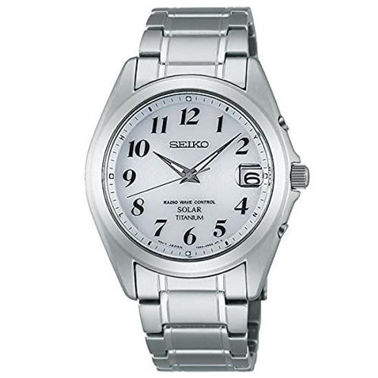 SEIKO SELECTION SBTM223 Herrenuhr Solar Funkgesteuert Datumsanzeige Weißes Zifferblatt (Vollständige arabische Ziffern) Reines Titan Gehäuseband