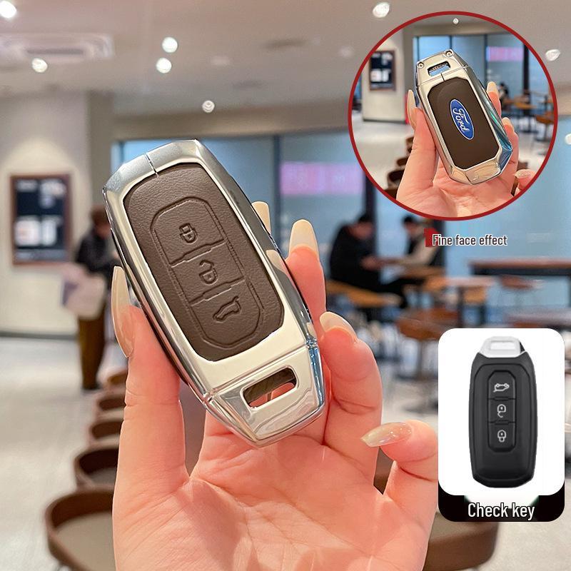 Metal Leather Key Case for 2022 Jiangling Ford Lingrui, Territory, and Transit.