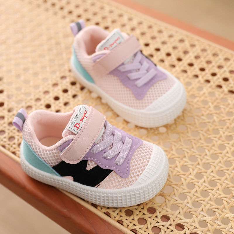 2025 spring and autumn baby shoes summer hollow breathable mesh shoes soft-soled sports board shoes infant toddler boys and girls