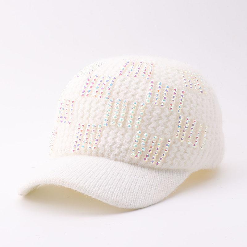 Winter knitted rhinestone warm baseball cap Japanese and Korean elegant velvet cap