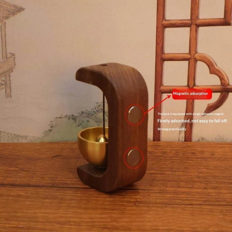 Wooden Magnetic Doorbell Minimalist Brass Chime Natural Wood Frame Entry Alert for Modern Home Interior Use