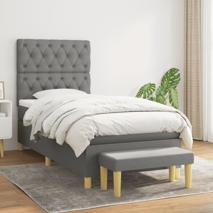 3137350 vidaXL Lit à sommier tapissier avec matelas Gris foncé 80x200 cm Tissu