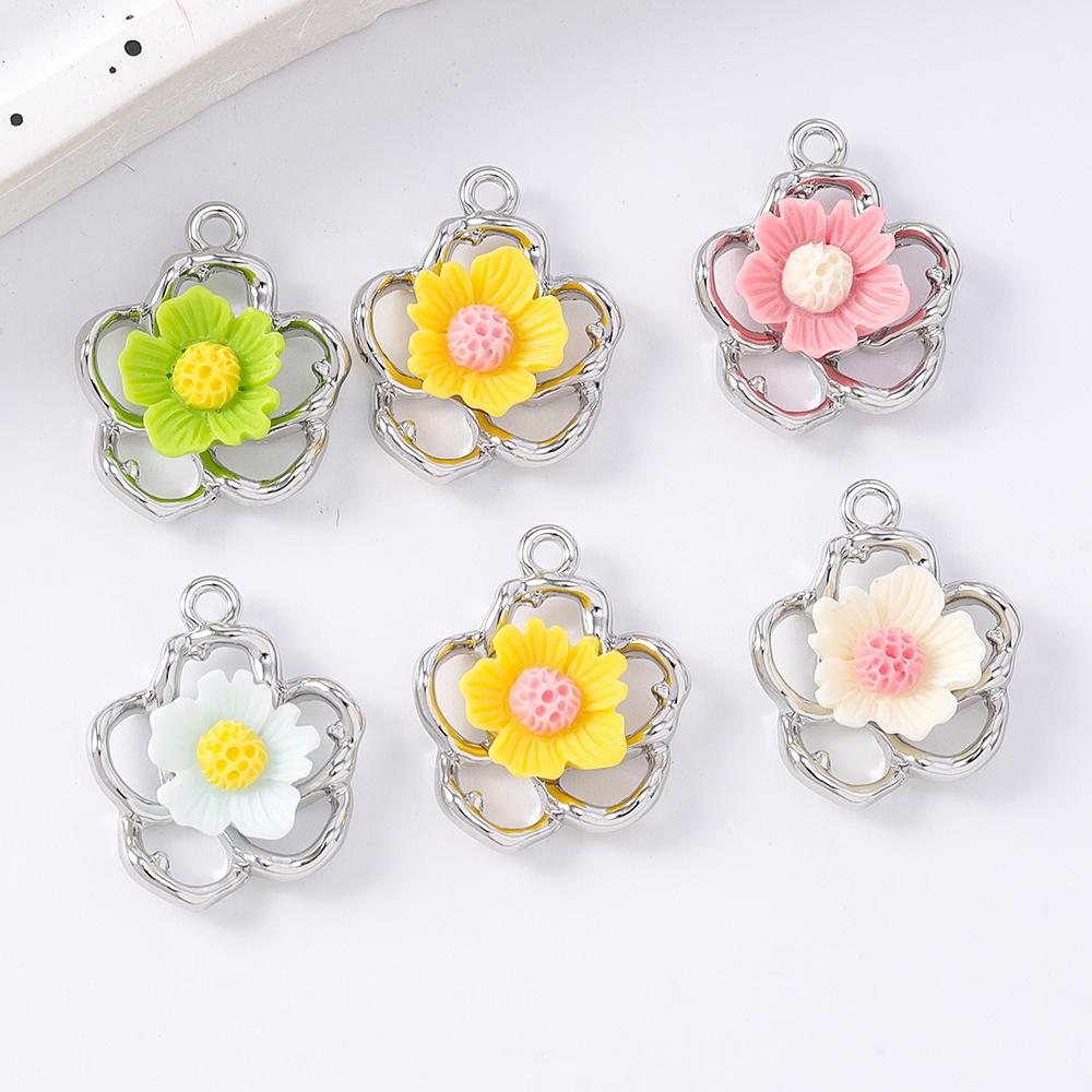 5pcs Cute Enamel Flower Charms Pendants for Jewelry Making Necklace Earrings Bracelet DIY Handmade Accessories Supplies