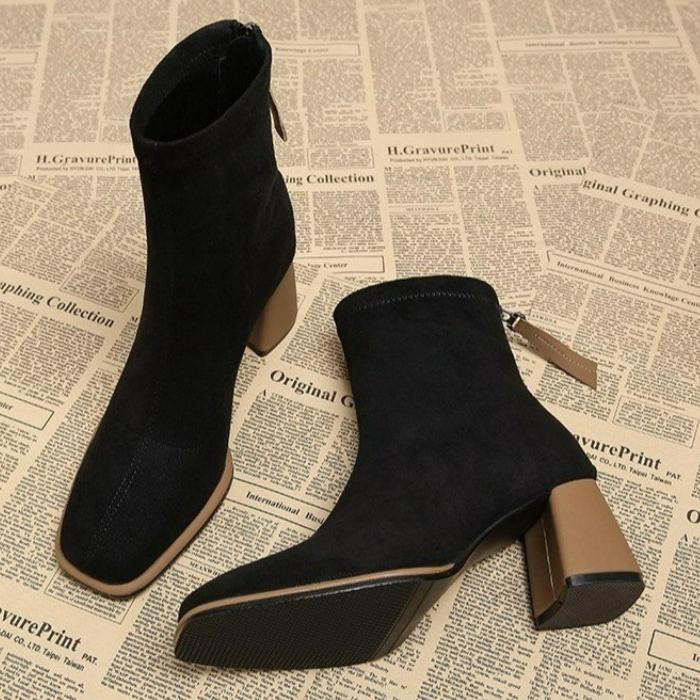 High Heels Women Snow Ankle Boots Square Toe Winter Designer Chelsea Boots Trend Goth Gladiator Shoes for Women Botas De Mujer
