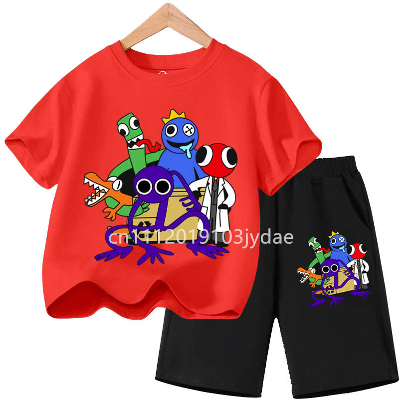 Girls Boys Summer Short Sleeve Tshirt Set Cartoon Tee Tops Game Anime Shirts Kids Rainbow T-shirt