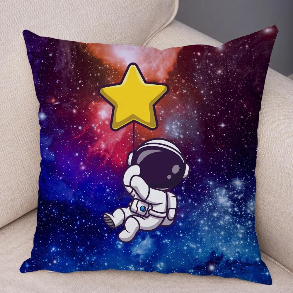 Cartoon Astronauten Kissenbezug Weicher Plüsch Dekor Kosmischer Himmel Kissenbezug für Sofa Zuhause Auto Doppelseitiger Druck Kissenhülle Kinderzimmer