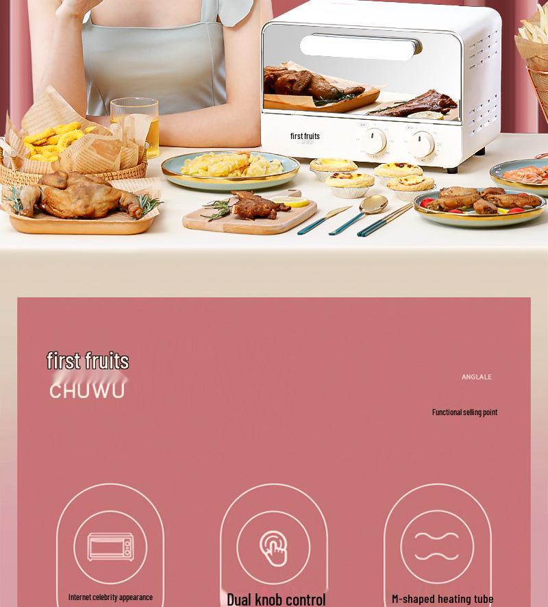 12L Multifunctional Mini Electric Oven with Mirror Finish