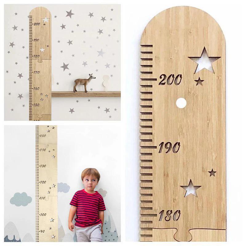 Nordic Wooden Kids Height Growth Chart Ruler Baby Children Height Gauge Room Decoration Wall Meter Measurement Stickers