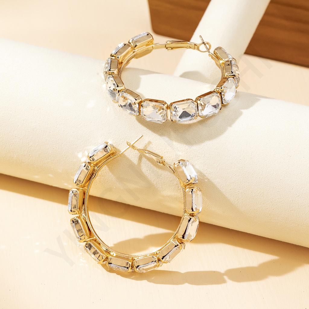 European and American baroque circle full diamond earrings personalized sweet and cool babes row diamond ear buckles trendy earrings