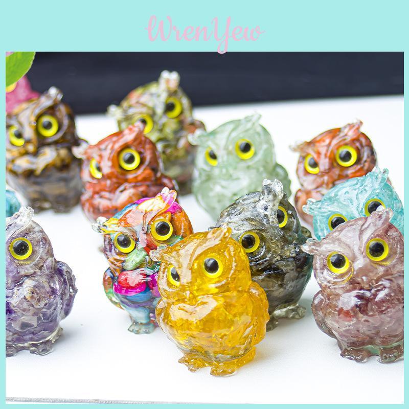 Owl Resin Crystal Figurine With Natural Waterstone For Home Decor And Gift Giving