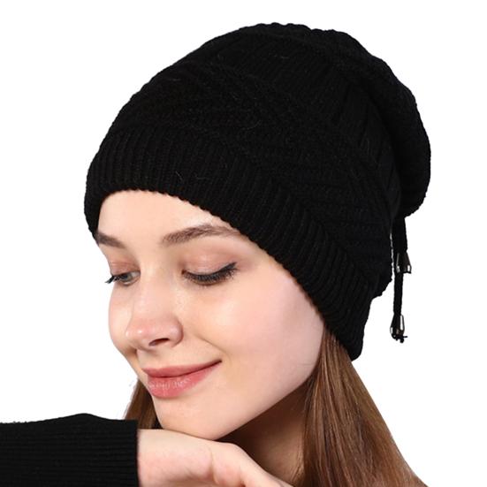 Beanie Hat Solid Color Adjustable Autumn Winter Plush Lining Windproof Hat Scarf for Outdoor